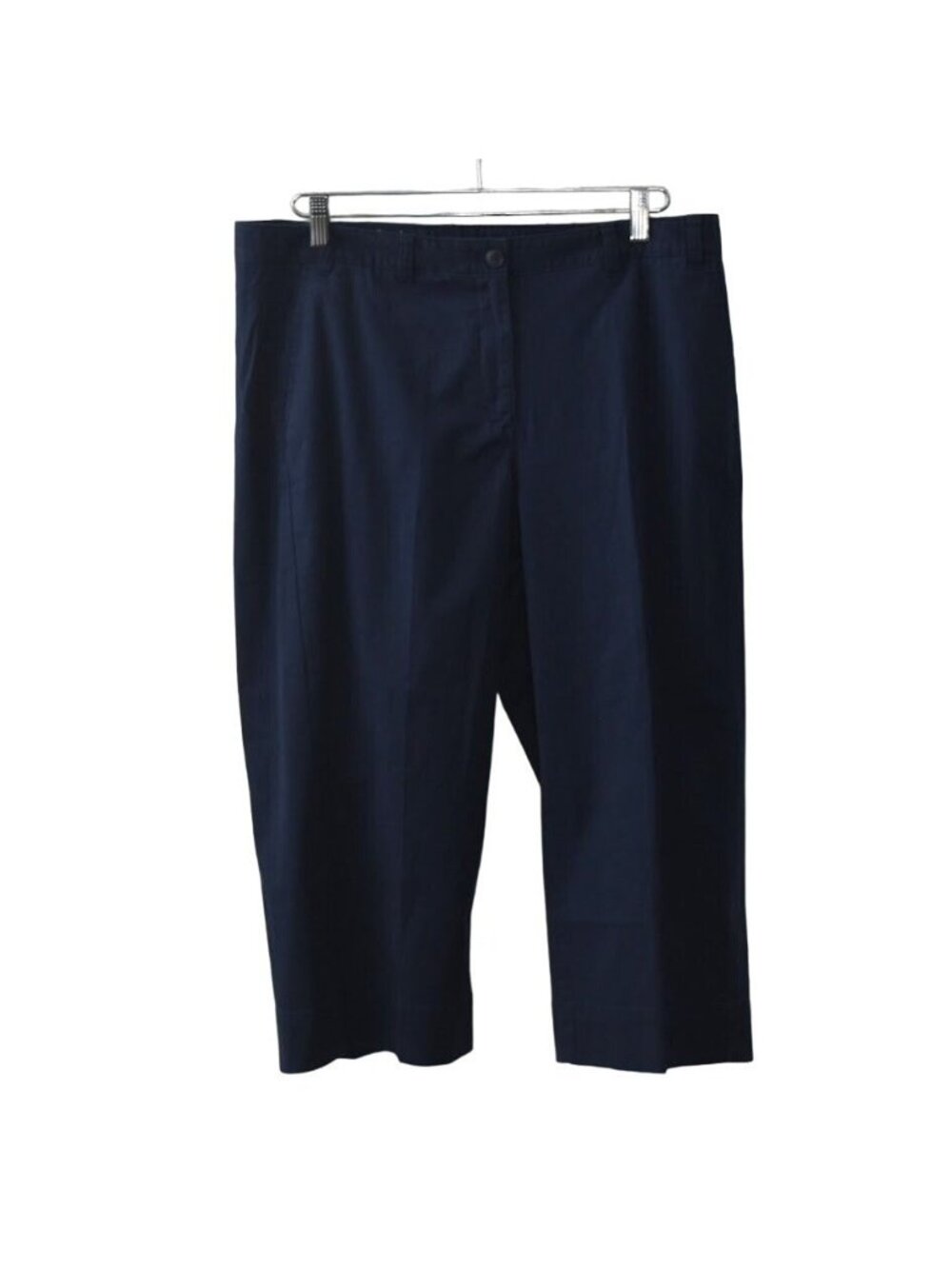 Talbots The Deck Pant Womens 14P Navy Blue Wide Leg Capri Cropped Cotton New